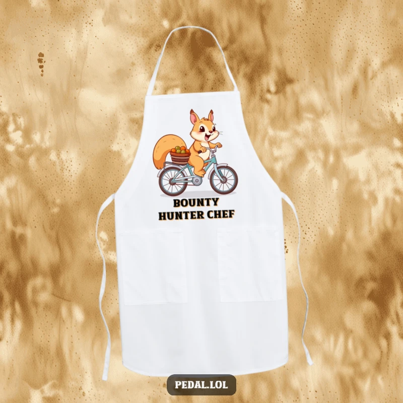 Funny Squirrel Apron: A cheerful squirrel on a bike with nuts, bringing fun to kitchen activities.