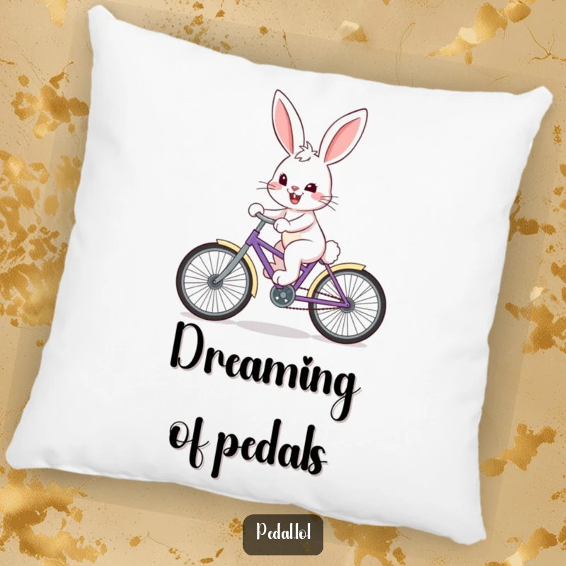 Funny Bunny Pillow: A happy bunny on a bike with a determined grin, offering soft comfort and cute humor.