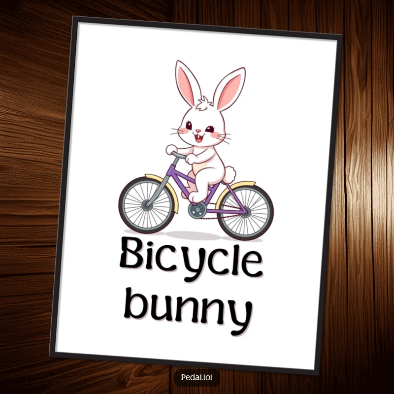 Funny Bunny Digital Art: A happy bunny on a bike with a determined grin, a cute and motivating printable artwork.
