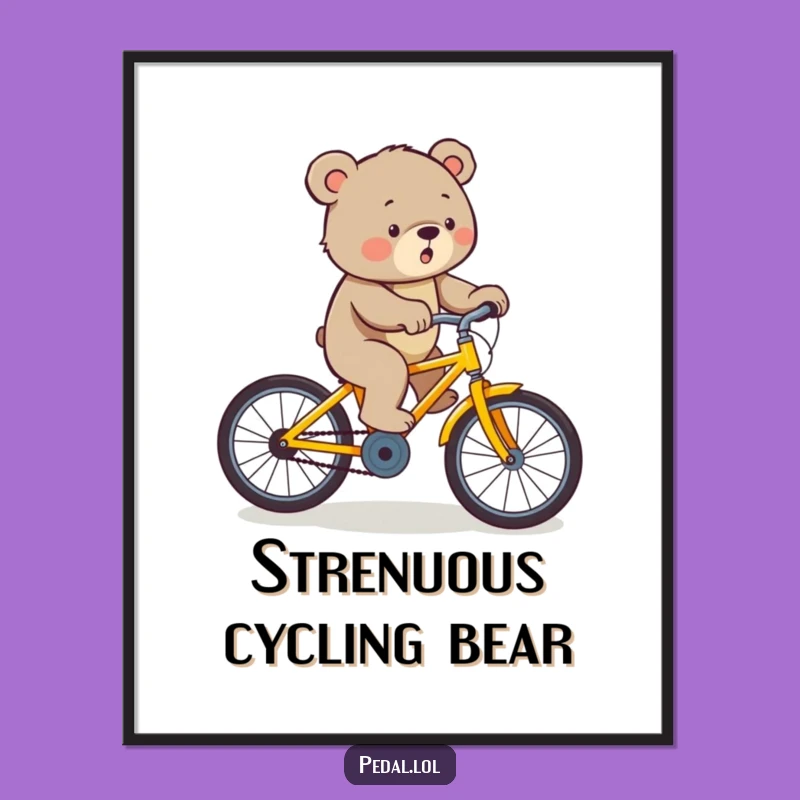 Funny Bear Bicycle Digital Art: Determined Rider's Printable Grit