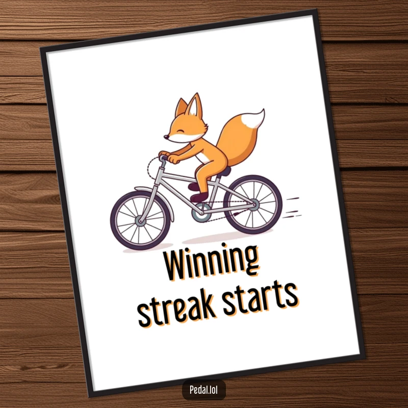 Funny Fox Bicycle Art Print: High-resolution digital art of a fox racing a bike, embodying speed and humor, ready to print as a funny gift.