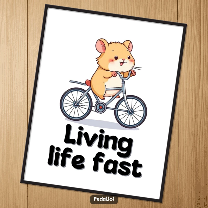 Funny Hamster Bicycle Art Print: High-resolution digital art of a hamster pedaling a tiny bike furiously, embodying speed and humor, a funny gift.
