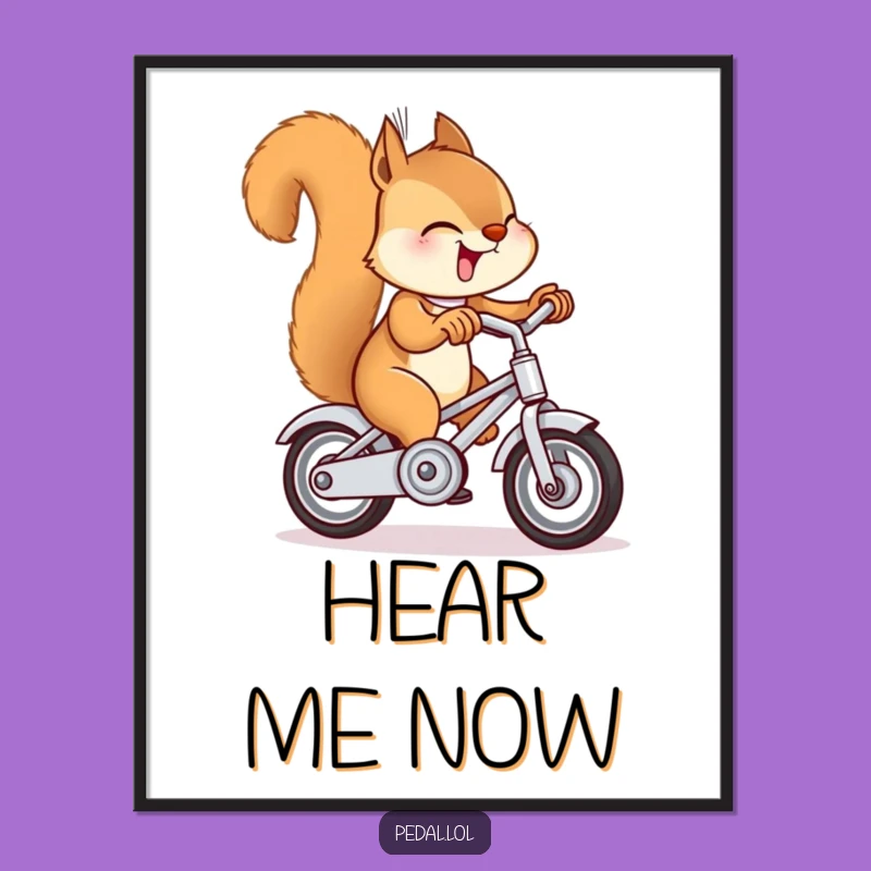 Funny Squirrel Bike Bell Digital Art Print: Giggling Wall Decor Gift