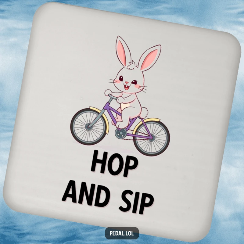 Funny Bunny Coasters: A happy bunny on a bike with a determined grin, adding cute and motivational charm.