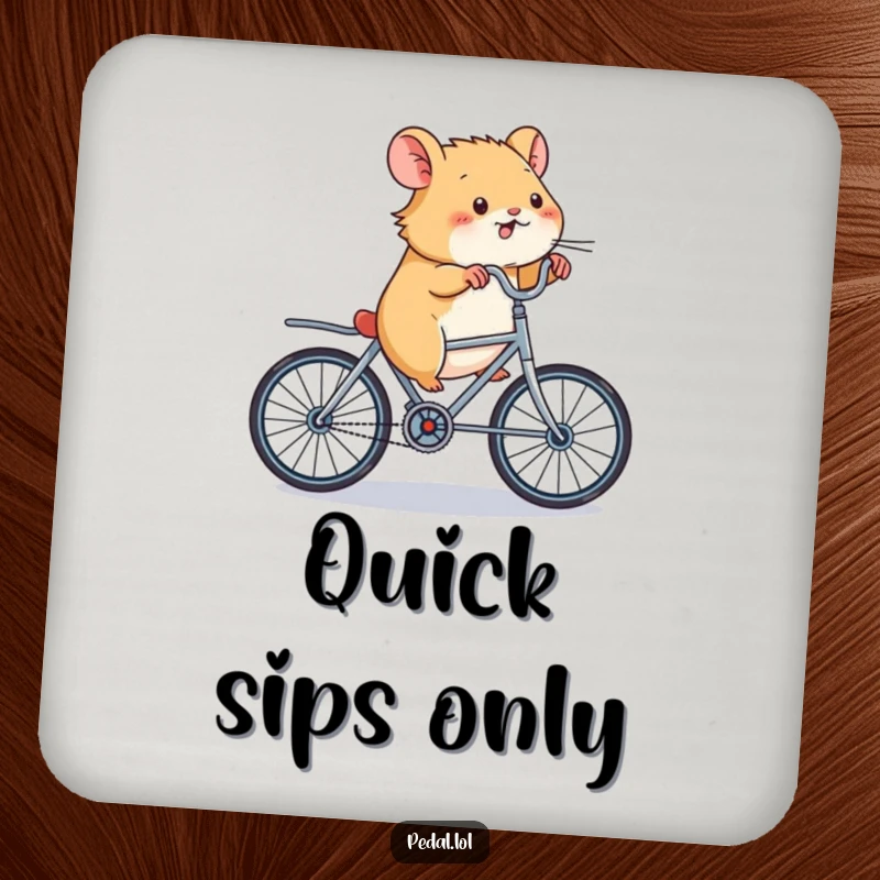 Funny Hamster Bicycle Coasters: A set of coasters featuring a furiously pedaling hamster on a bike, offering protection and a funny gift.