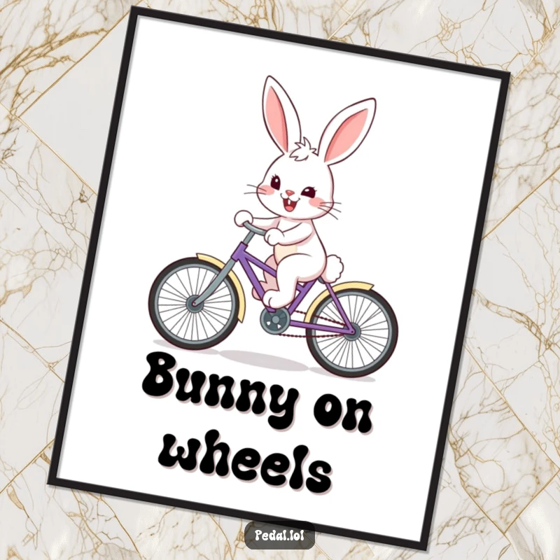 Funny Bunny Poster: A happy bunny on a colorful bike with a determined grin, bringing cute and motivational art.