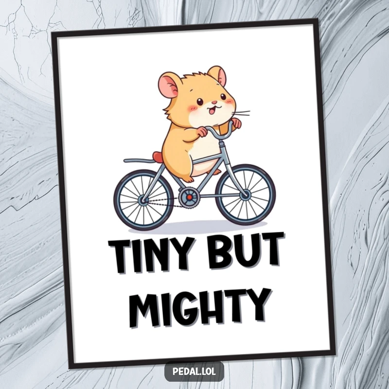 Funny Hamster Bicycle Poster: Artistic depiction of a hamster in frantic motion on a tiny bike, embodying speed and humor, a great funny gift.