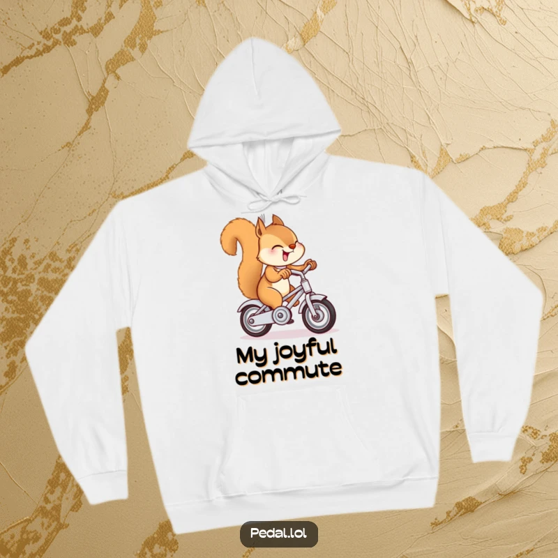 A comfortable hoodie featuring a funny squirrel ringing a bike bell, perfect for cozy days and humorous gifting.