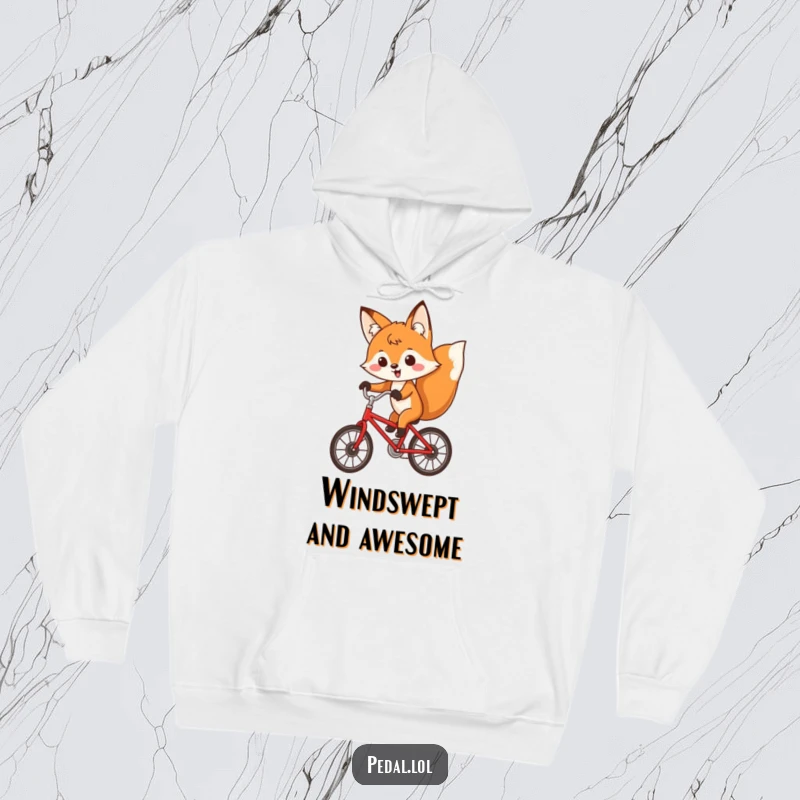 Funny fox with a determined look, cycling a red bicycle on this warm and humorous hoodie.