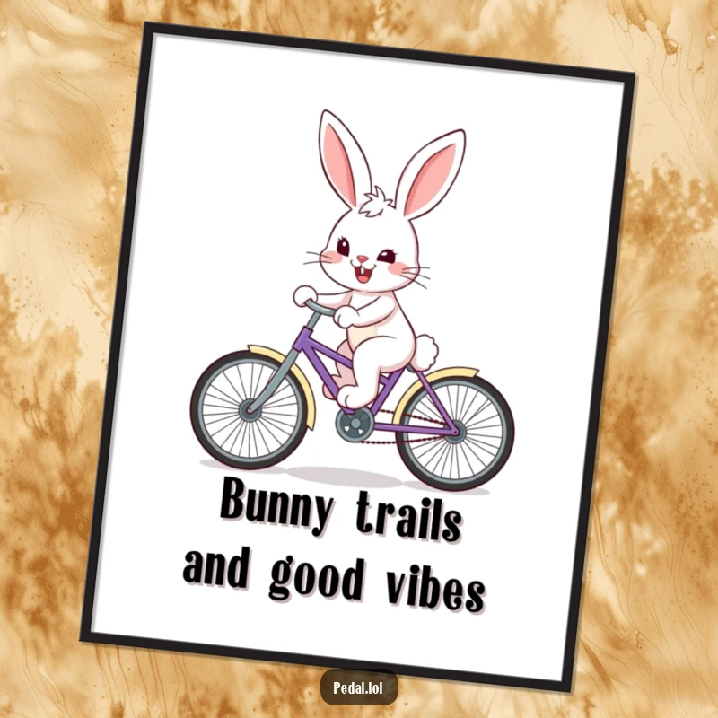Funny Free Printable Wall Art: A happy bunny with a determined grin pedals a colorful bicycle, bringing cheerful energy to your decor.