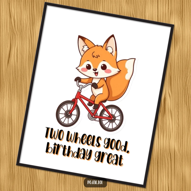 Funny Free Printable Wall Art: Determined fox humorously riding a red bicycle, exuding joy and speed.