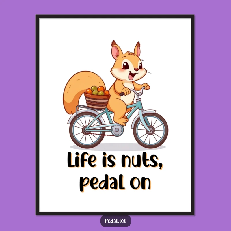 Funny Free Printable Wall Art: Squirrel Cyclist with Nuts for Whimsical Decor