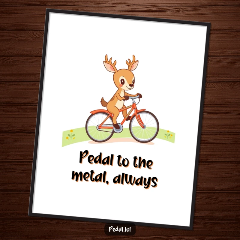 Funny Free Printable Wall Art: A determined deer humorously pedals a bicycle uphill, creating a whimsical and motivational scene.