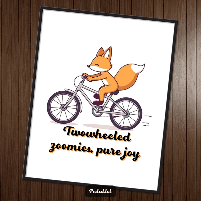 Funny free printable wall art of a fox comically racing a bicycle, capturing pure, hilarious speed and motion.