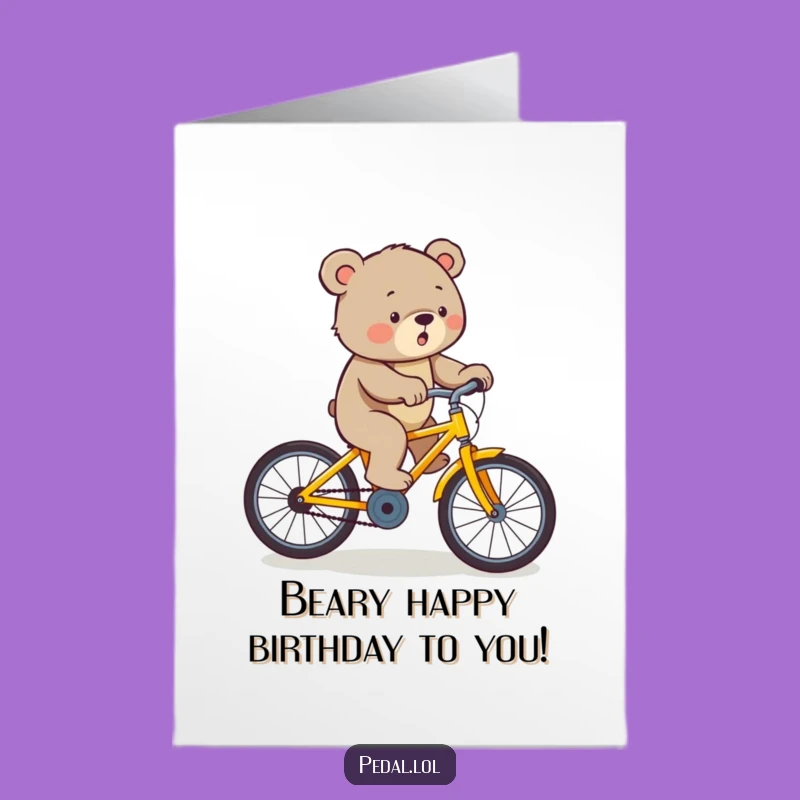 Free Printable Bear Birthday Card: Funny Uphill Bike Rider Downloadable Gift