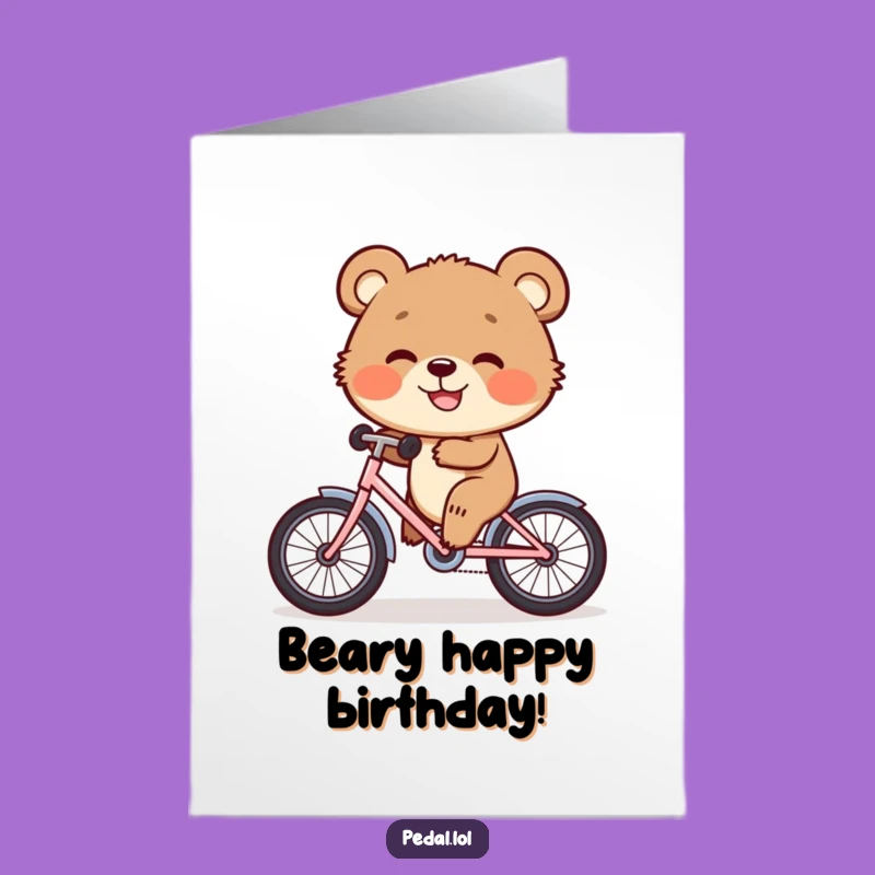 Free Printable Funny Bear Birthday Card - Cub Cycling Grin Downloadable Gift