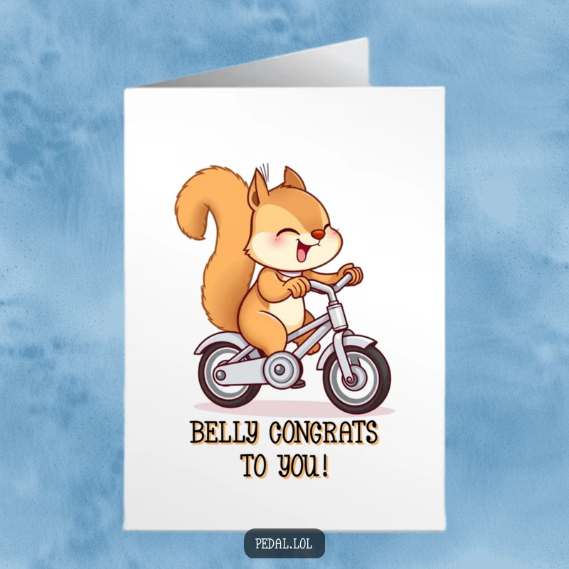 Funny Free Printable Congrats Card: A happy squirrel rings a tiny bike bell, celebrating a success, perfect for gifting.