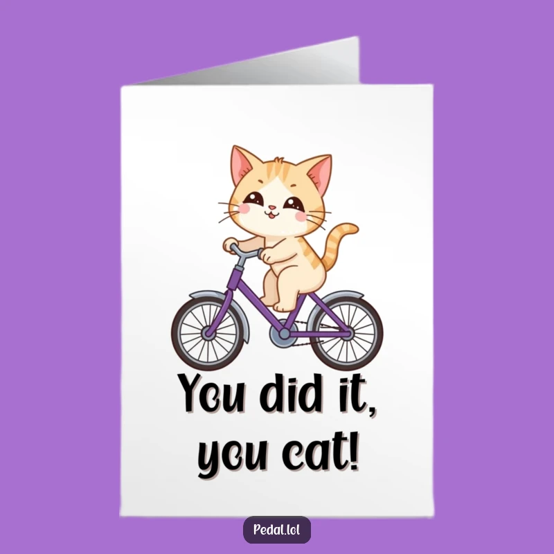 Free Printable Cat Congrats Card: Funny Bicycle Rider Downloadable Gift