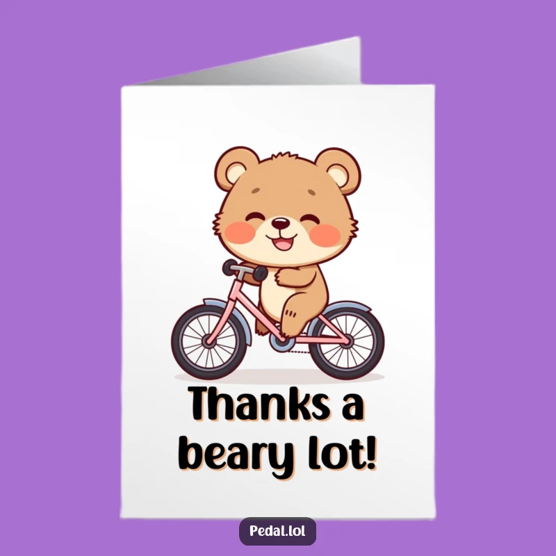 Free Printable Grateful Bear Thank You Card - Cub Cycling Grin Downloadable Gift