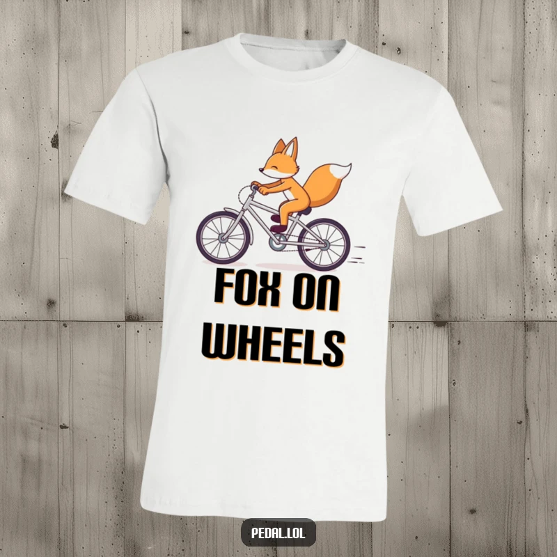 Funny Fox Bicycle Speed T-Shirt: An energetic fox cycling rapidly, with a determined yet playful expression, perfect for a funny gift.